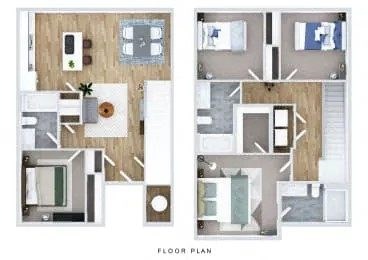 Floor plan for 4 beds, 3 baths, 1393 sqft